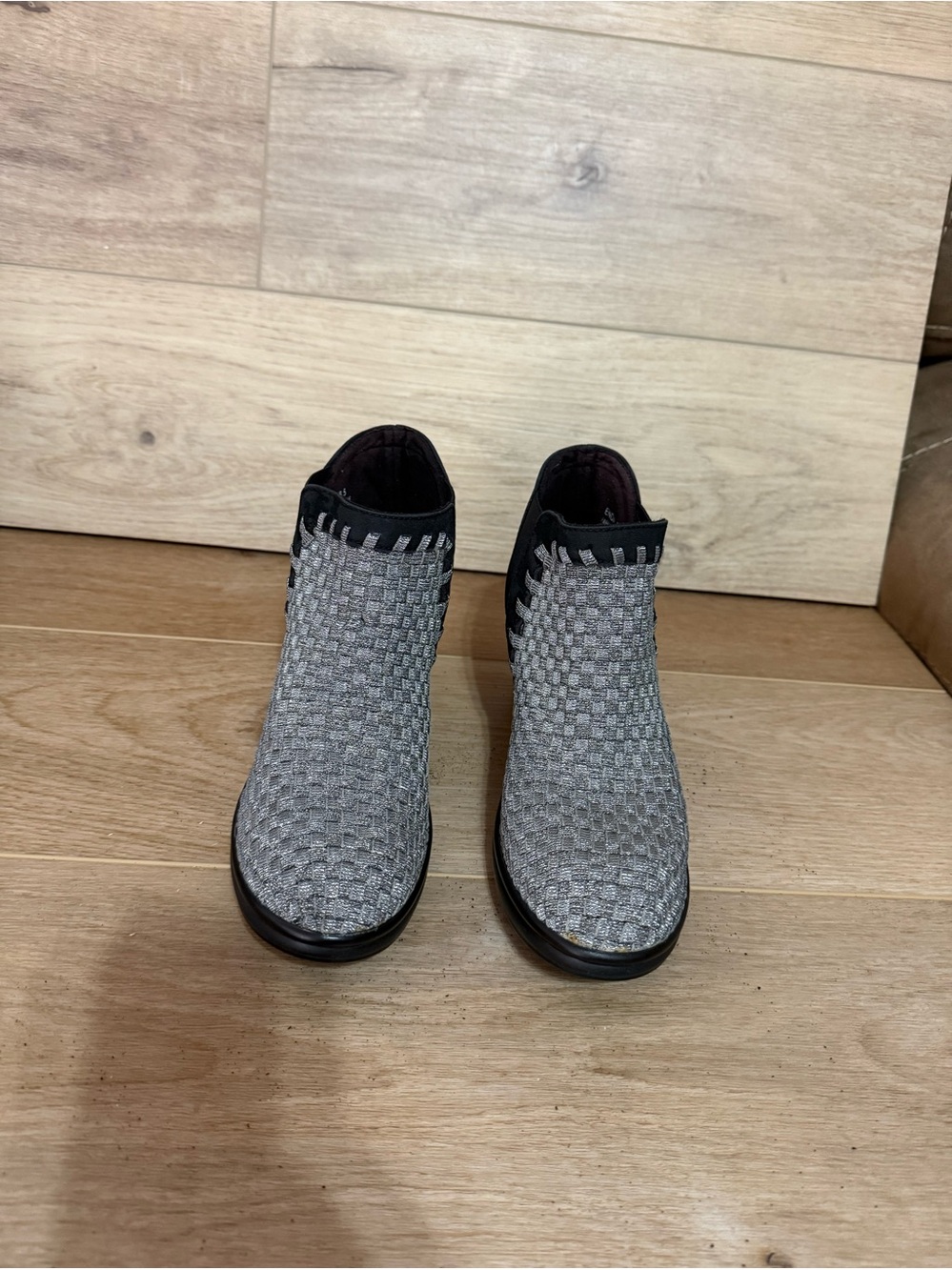 Steven by Steve Madden Woven Silver and Black Suede Slip-On Ankle Shoes NWOT